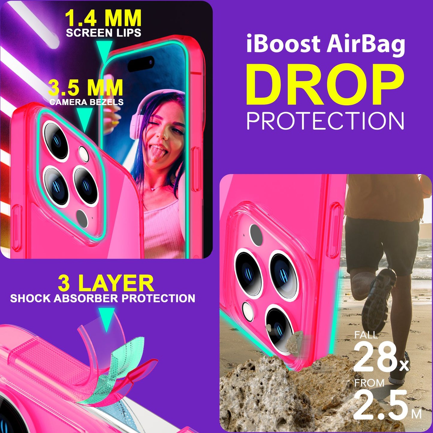 Hülle Neon Klar für iPhone 15 Pro Max Bunt Leuchtend Silikon Handyhülle TPU Case