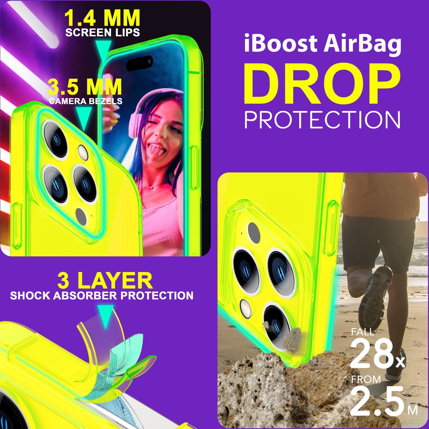 Hülle Neon Klar für iPhone 15 Pro Max Bunt Leuchtend Silikon Handyhülle TPU Case