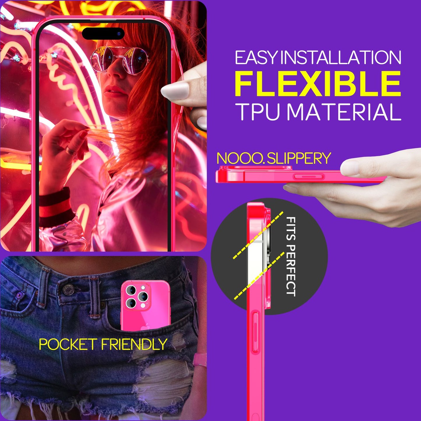 Hülle Neon Klar für iPhone 15 Pro Max Bunt Leuchtend Silikon Handyhülle TPU Case