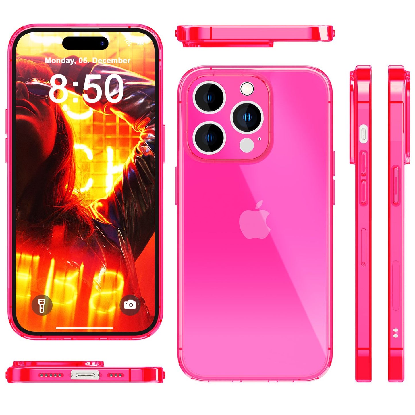Hülle Neon Klar für iPhone 15 Pro Max Bunt Leuchtend Silikon Handyhülle TPU Case