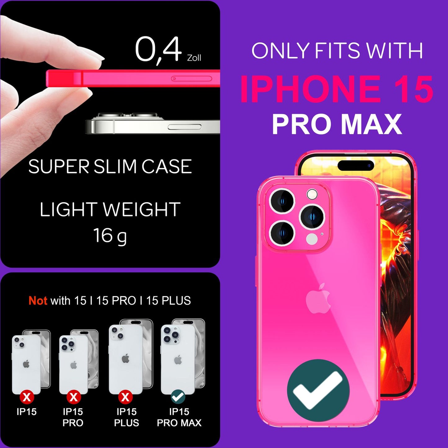 Hülle Neon Klar für iPhone 15 Pro Max Bunt Leuchtend Silikon Handyhülle TPU Case