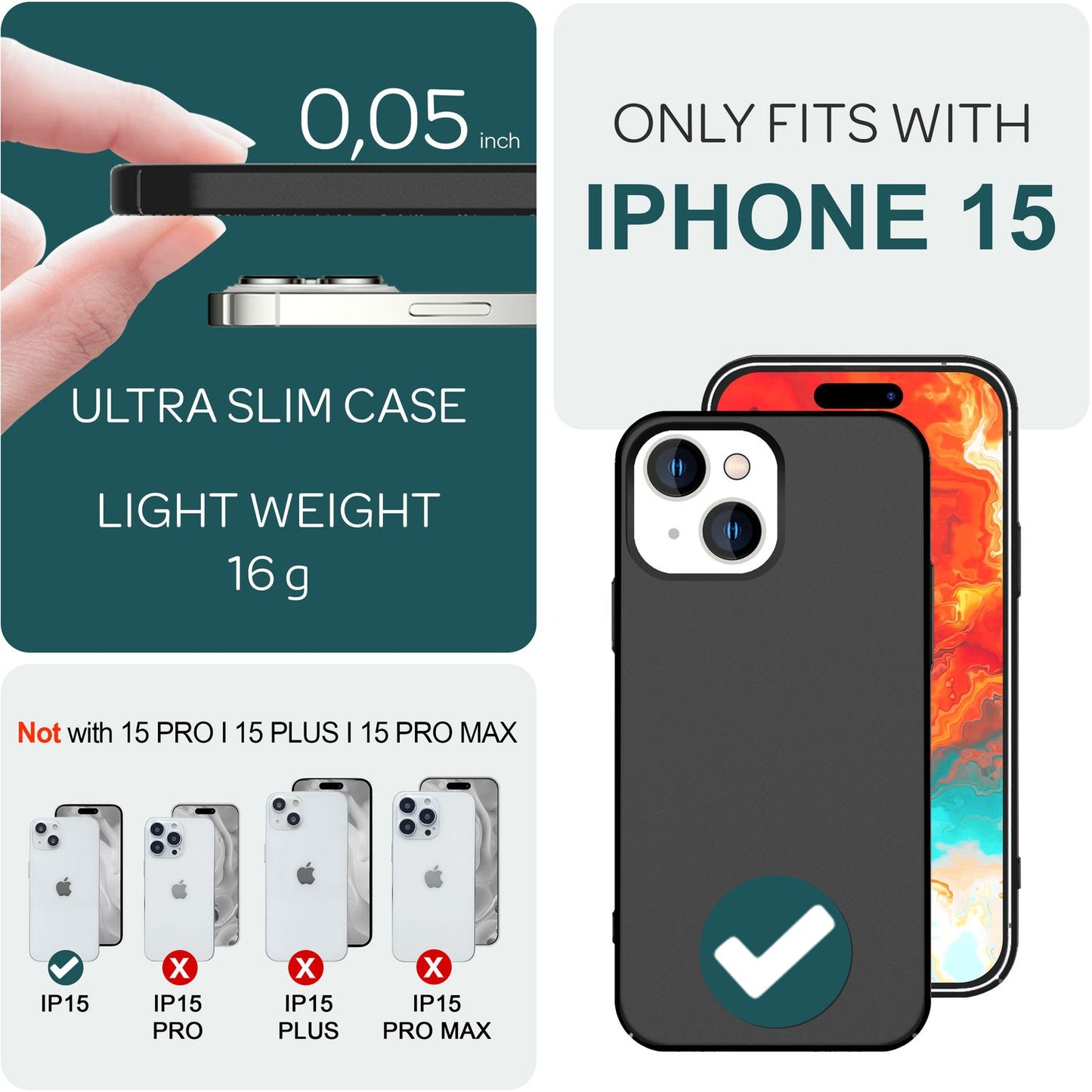 Dünne 0,5mm Hülle für iPhone 15 Hard Case Matt Ultra Slim Handyhülle Schutzhülle