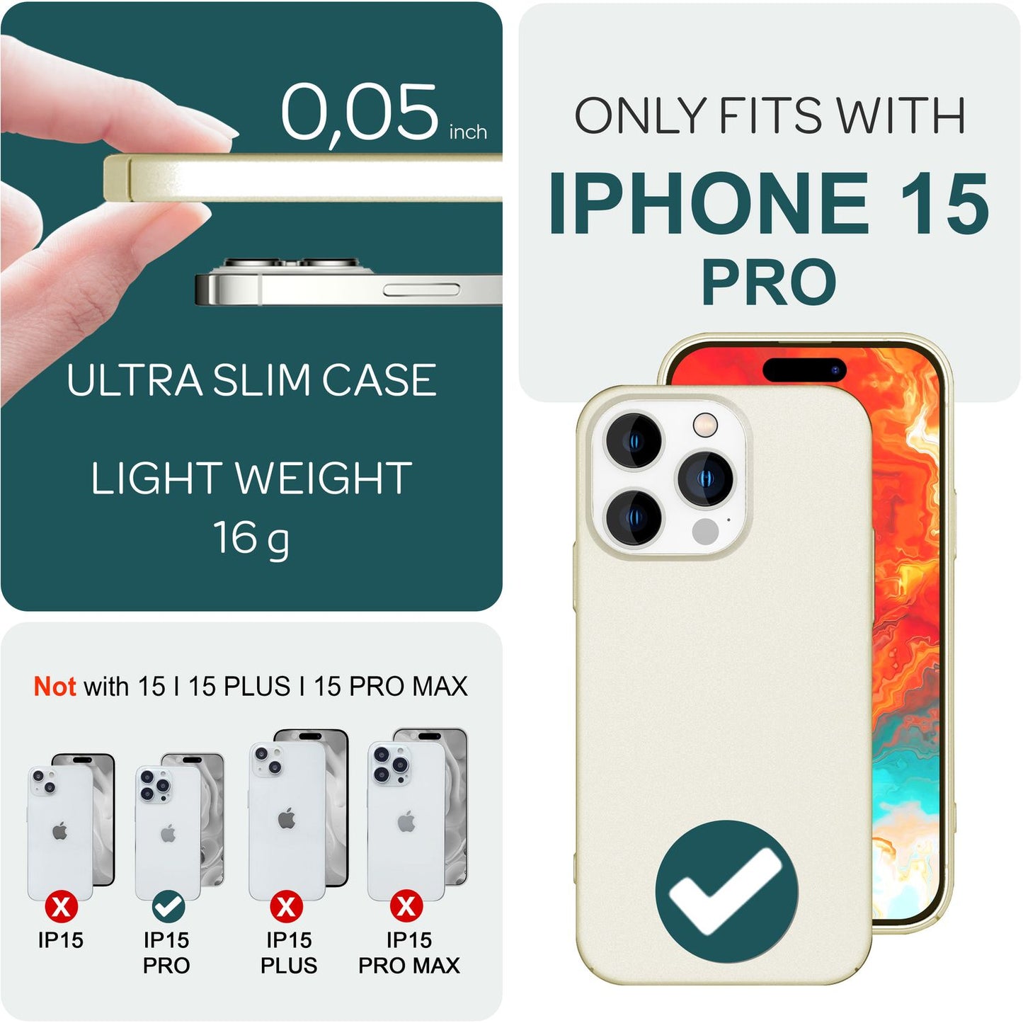 NALIA Berlin Carcasă subțire de 0,5 mm, ultra subțire - grosime de 0,5 mm, compatibilă cu iPhone 15 Pro, carcasă de protecție ultra-ușoară