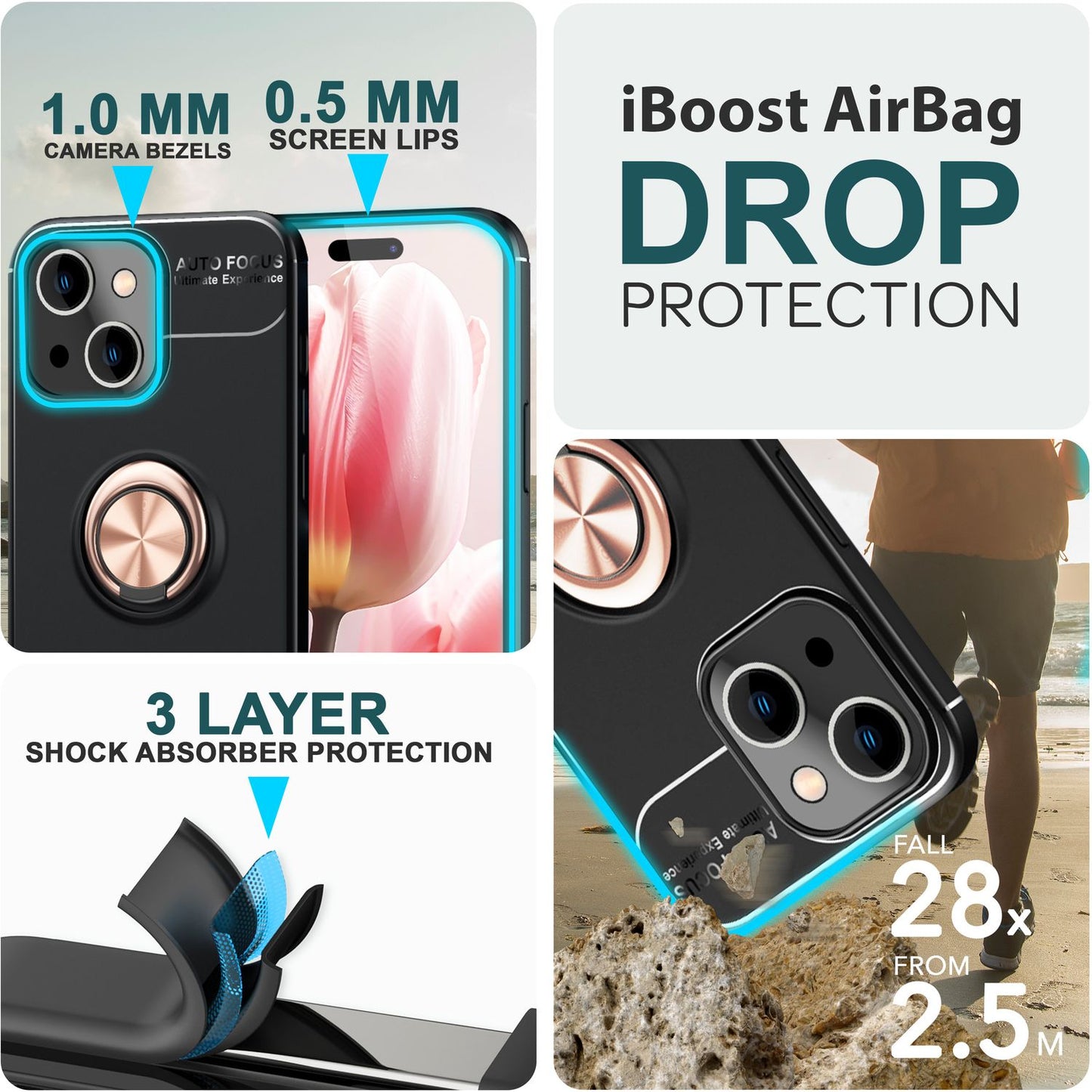 Hülle mit Ring für iPhone 15 Silikon Handyhülle Matt Case Schutz Cover Ringhülle