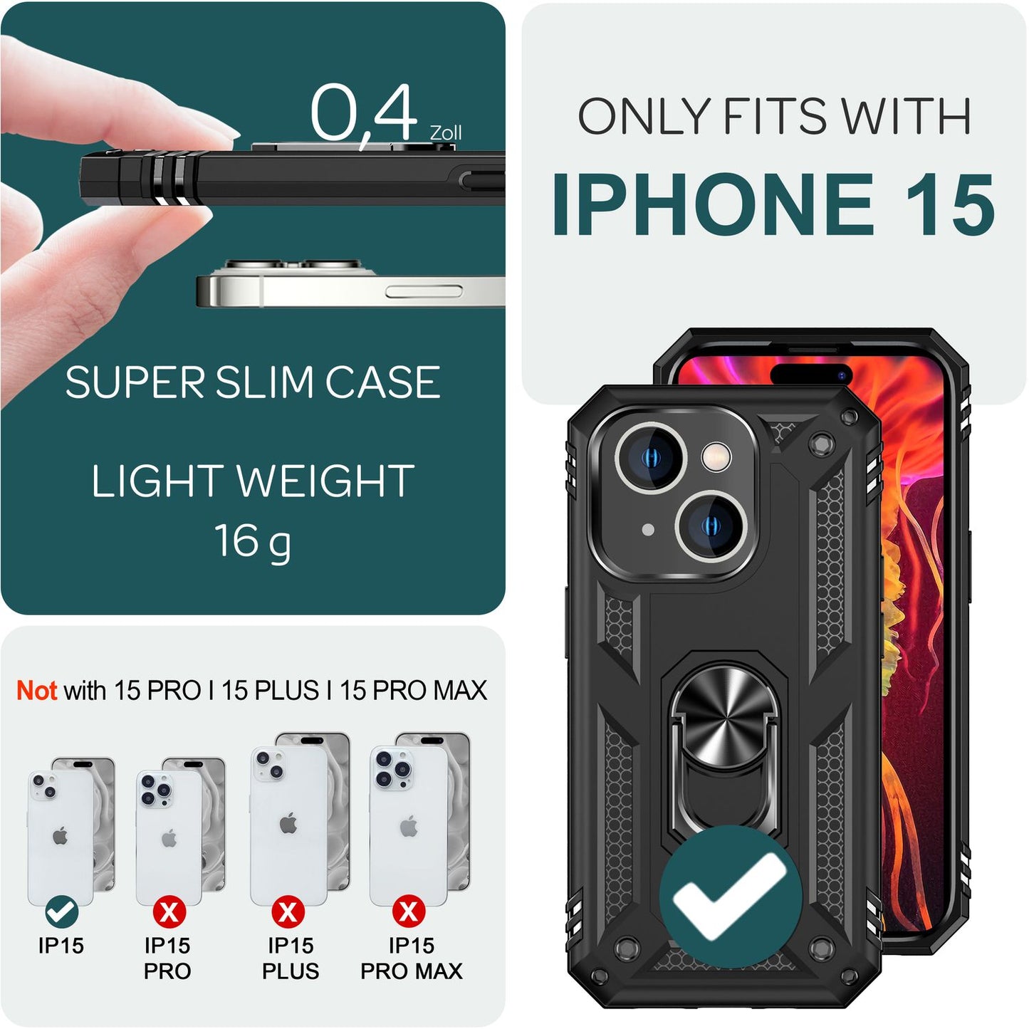 Panzer Hülle mit Ring für iPhone 15 Outdoor Handyhülle Hard Case Extrem Schutz