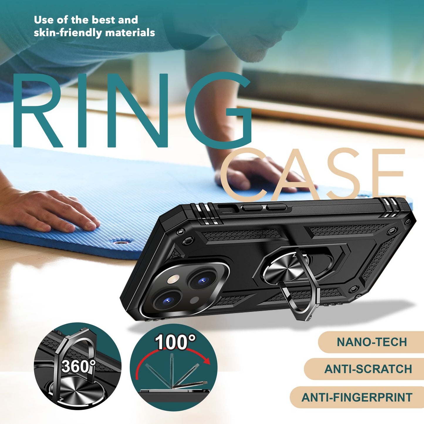 Panzer Hülle mit Ring für iPhone 15 Outdoor Handyhülle Hard Case Extrem Schutz