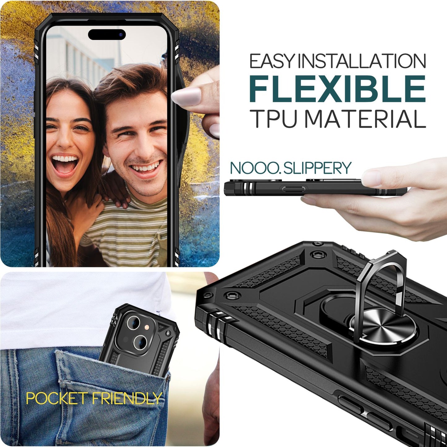Panzer Hülle mit Ring für iPhone 15 Outdoor Handyhülle Hard Case Extrem Schutz
