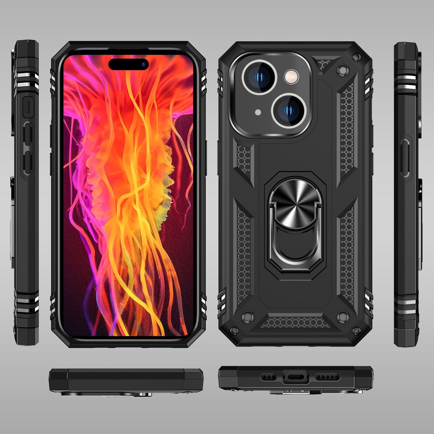 Panzer Hülle mit Ring für iPhone 15 Outdoor Handyhülle Hard Case Extrem Schutz