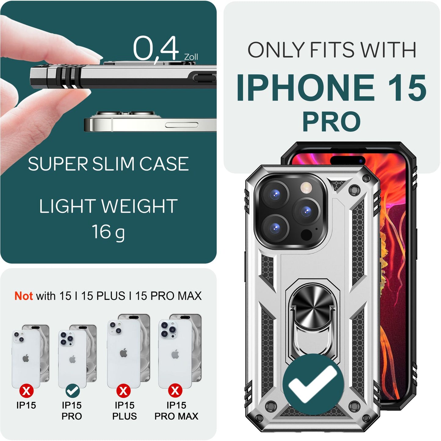 Panzer Hülle mit Ring für iPhone 15 Pro Outdoor Handyhülle Case Extrem Schutz