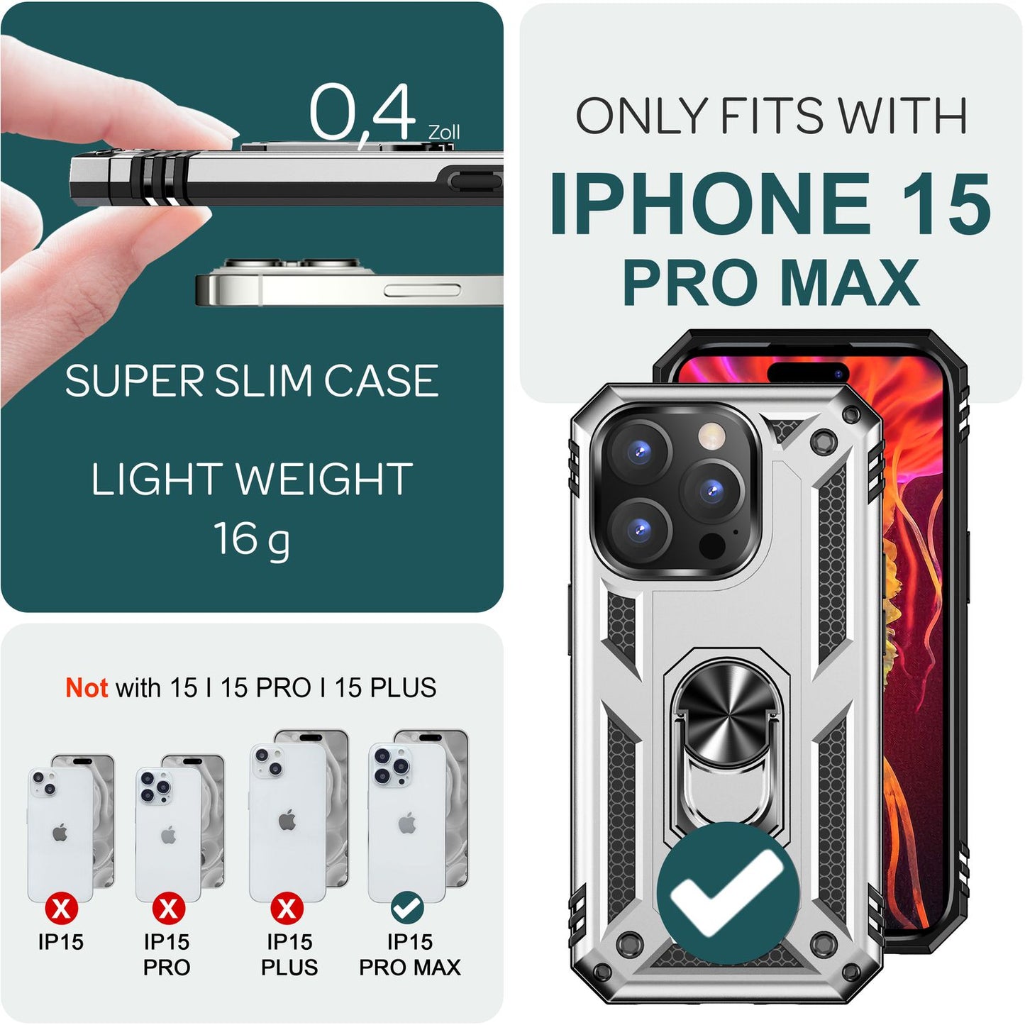 Panzer Hülle mit Ring für iPhone 15 Pro Max Outdoor Handyhülle Schutz Hard Case