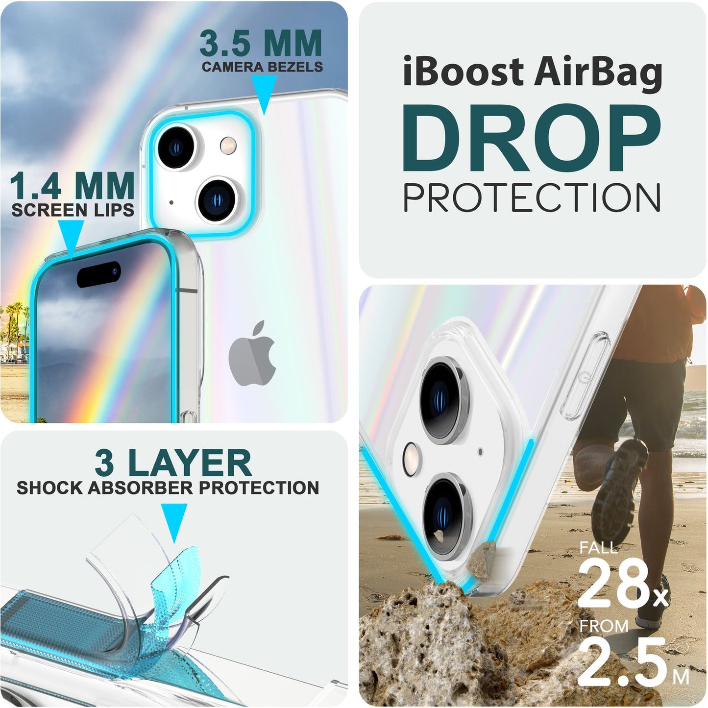 NALIA Berlin Aurora Hartglas Cover Regenbogen-Effekt - Größe Passend Für iPhone 15 Plus Transparent