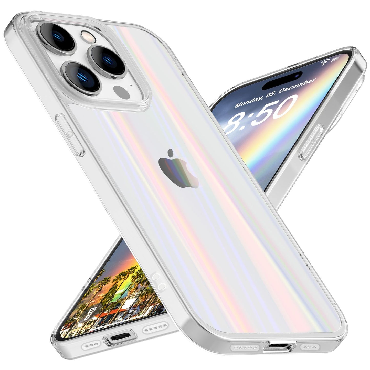 Husă de sticlă pentru iPhone 15 Pro Max, carcasă rigidă transparentă curcubeu pentru protecție