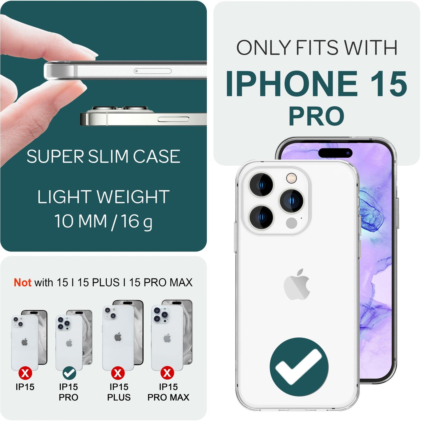 Husă 360° pentru iPhone 15 Pro, transparentă, cu acoperire completă, husă de protecție pentru telefon, husă tip husă