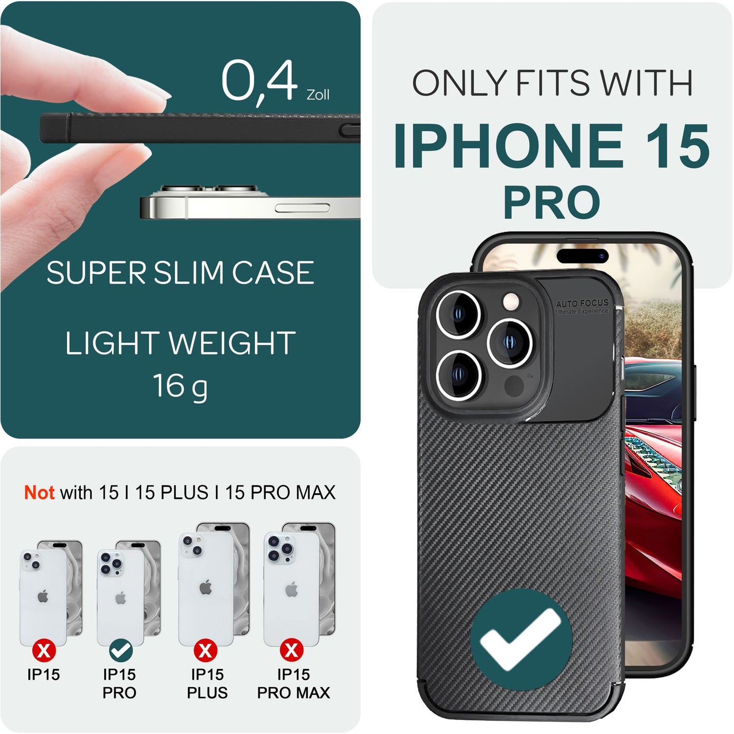 Husă pentru iPhone 15 Pro, aspect carbon, husă de telefon din silicon, geantă de protecție