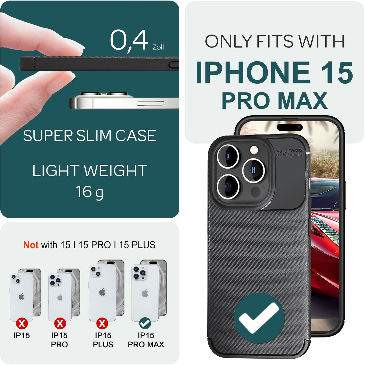 Husă pentru iPhone 15 Pro Max, aspect carbon, husă de telefon din silicon, husă de protecție