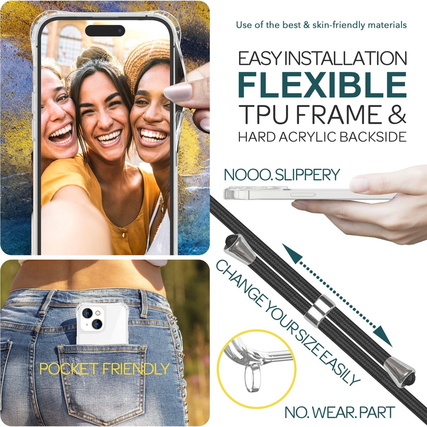 Husă cu curea pentru iPhone 15, husă de telefon, husă de protecție crossbody, lanț de telefon cu șnur