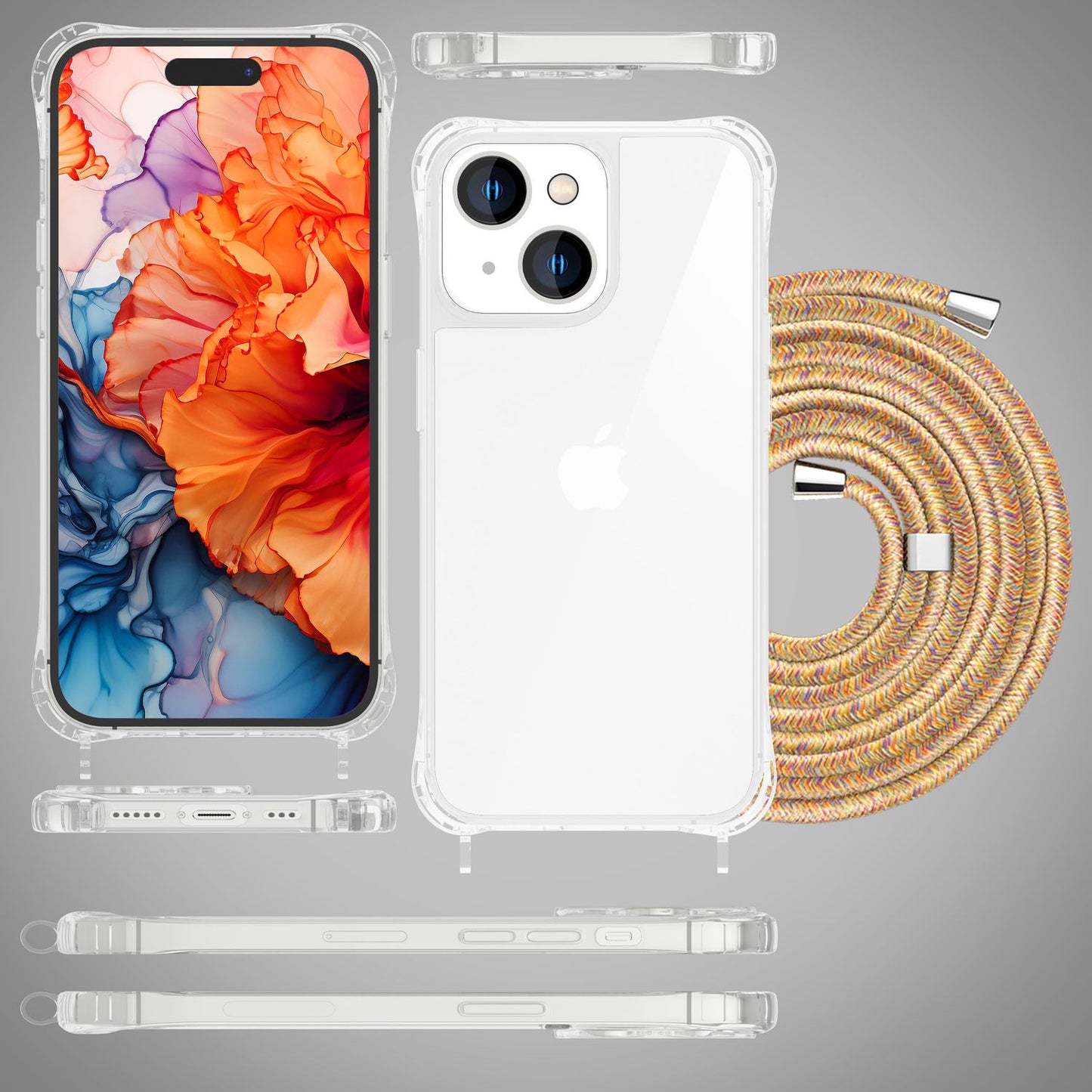 Husă cu curea pentru iPhone 15, husă de telefon, husă de protecție crossbody, lanț de telefon cu șnur