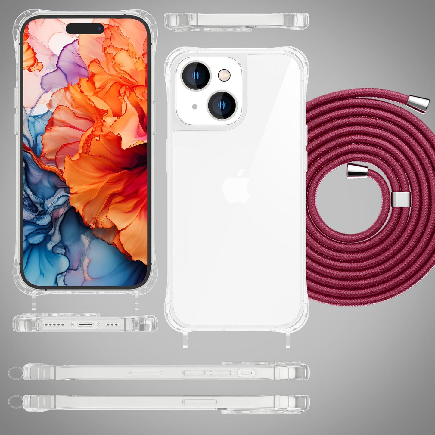 Husă cu curea pentru iPhone 15, husă de telefon, husă de protecție crossbody, lanț de telefon cu șnur