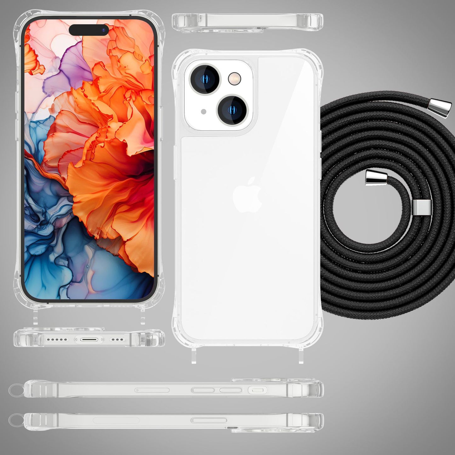 Husă cu curea pentru iPhone 15, husă de telefon, husă de protecție crossbody, lanț de telefon cu șnur