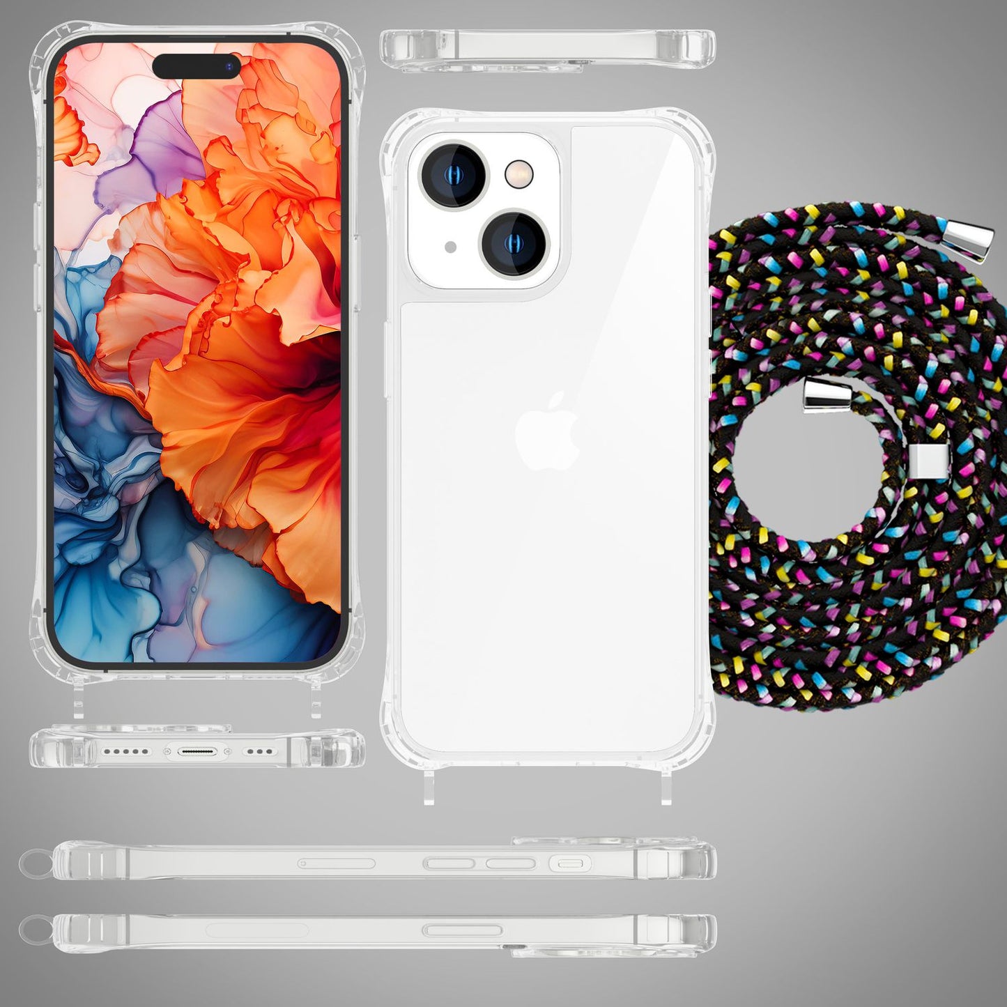 Husă cu curea pentru iPhone 15, husă de telefon, husă de protecție crossbody, lanț de telefon cu șnur