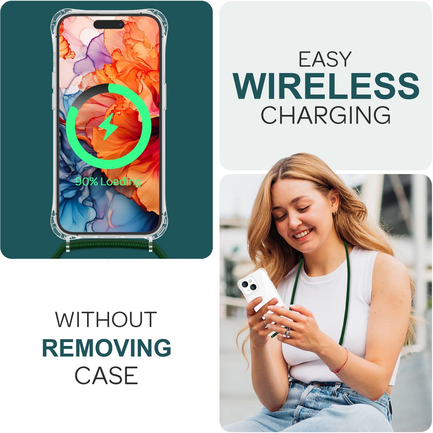 Husă cu curea pentru iPhone 15 Plus, husă de telefon, husă crossbody cu lanț și șnur