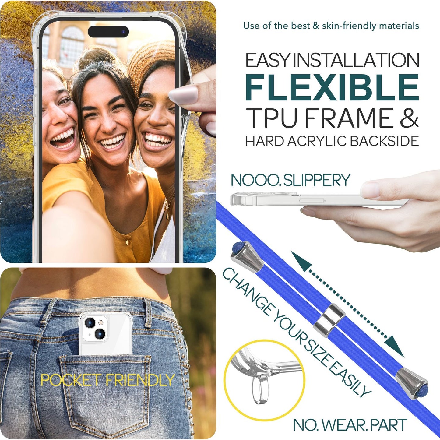 Husă cu curea pentru iPhone 15 Plus, husă de telefon, husă crossbody cu lanț și șnur