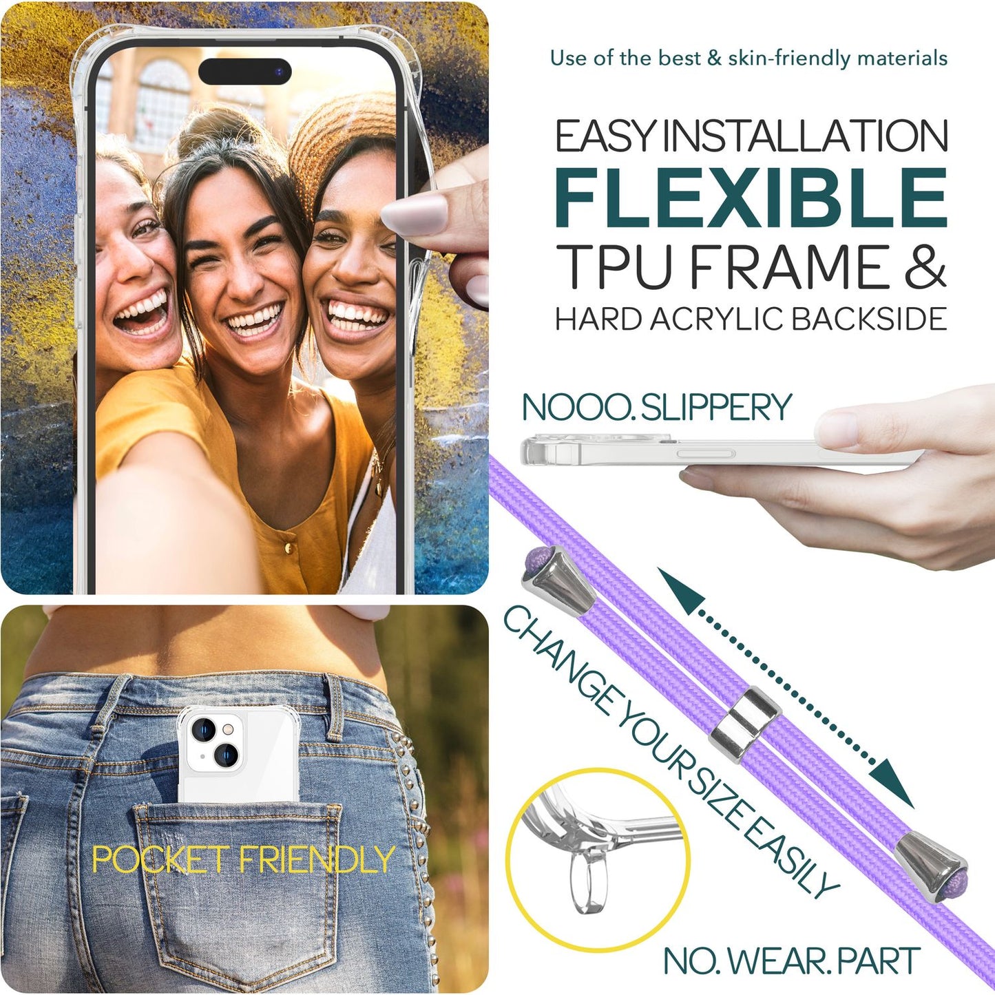 Husă cu curea pentru iPhone 15 Plus, husă de telefon, husă crossbody cu lanț și șnur