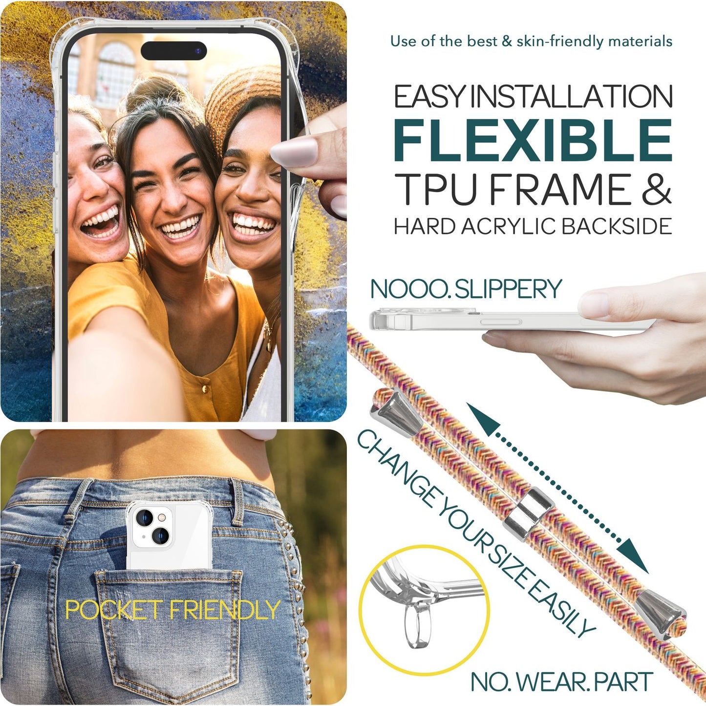 Husă cu curea pentru iPhone 15 Plus, husă de telefon, husă crossbody cu lanț și șnur