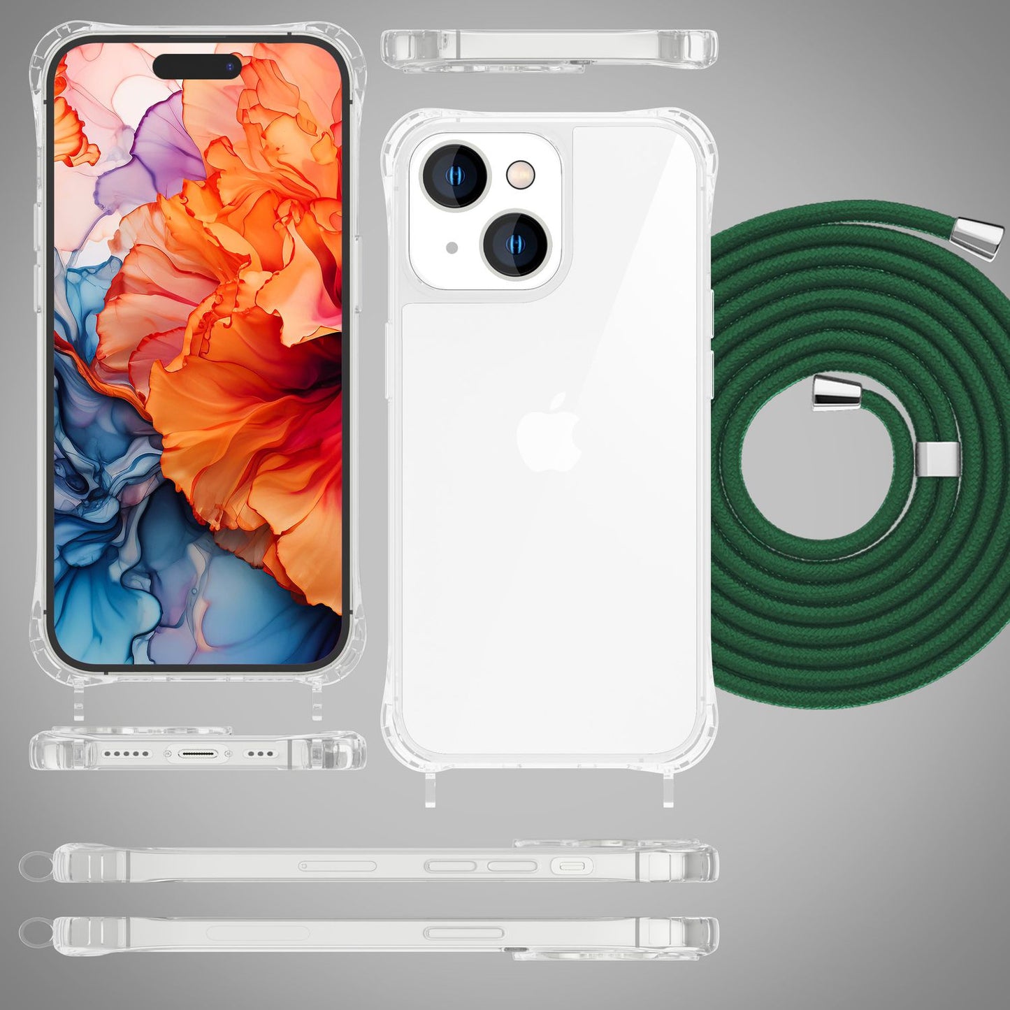 Husă cu curea pentru iPhone 15 Plus, husă de telefon, husă crossbody cu lanț și șnur