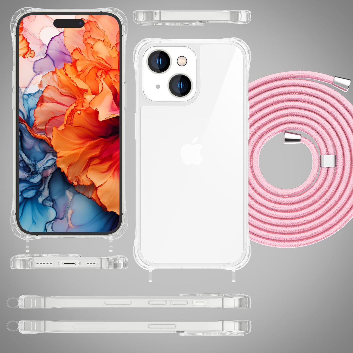 Husă cu curea pentru iPhone 15 Plus, husă de telefon, husă crossbody cu lanț și șnur