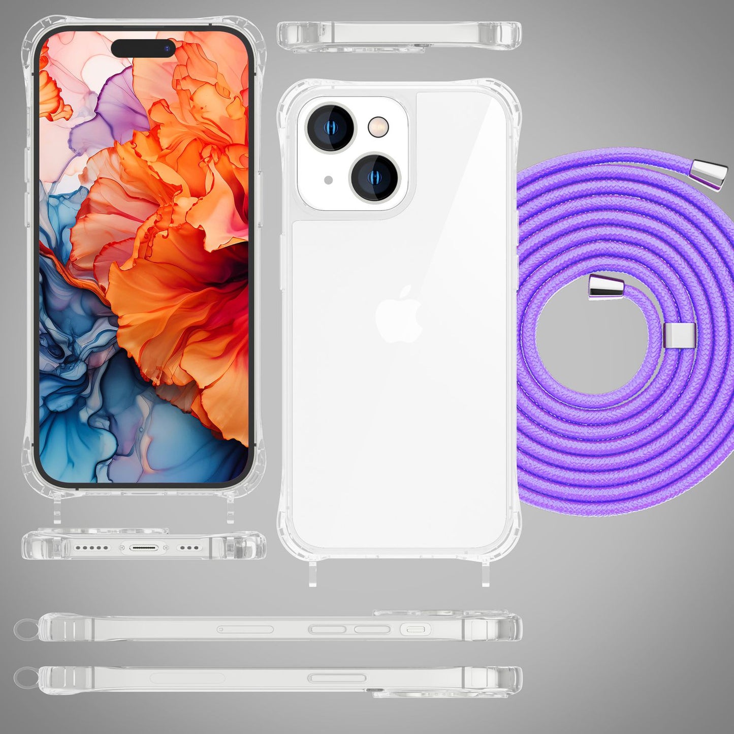 Husă cu curea pentru iPhone 15 Plus, husă de telefon, husă crossbody cu lanț și șnur