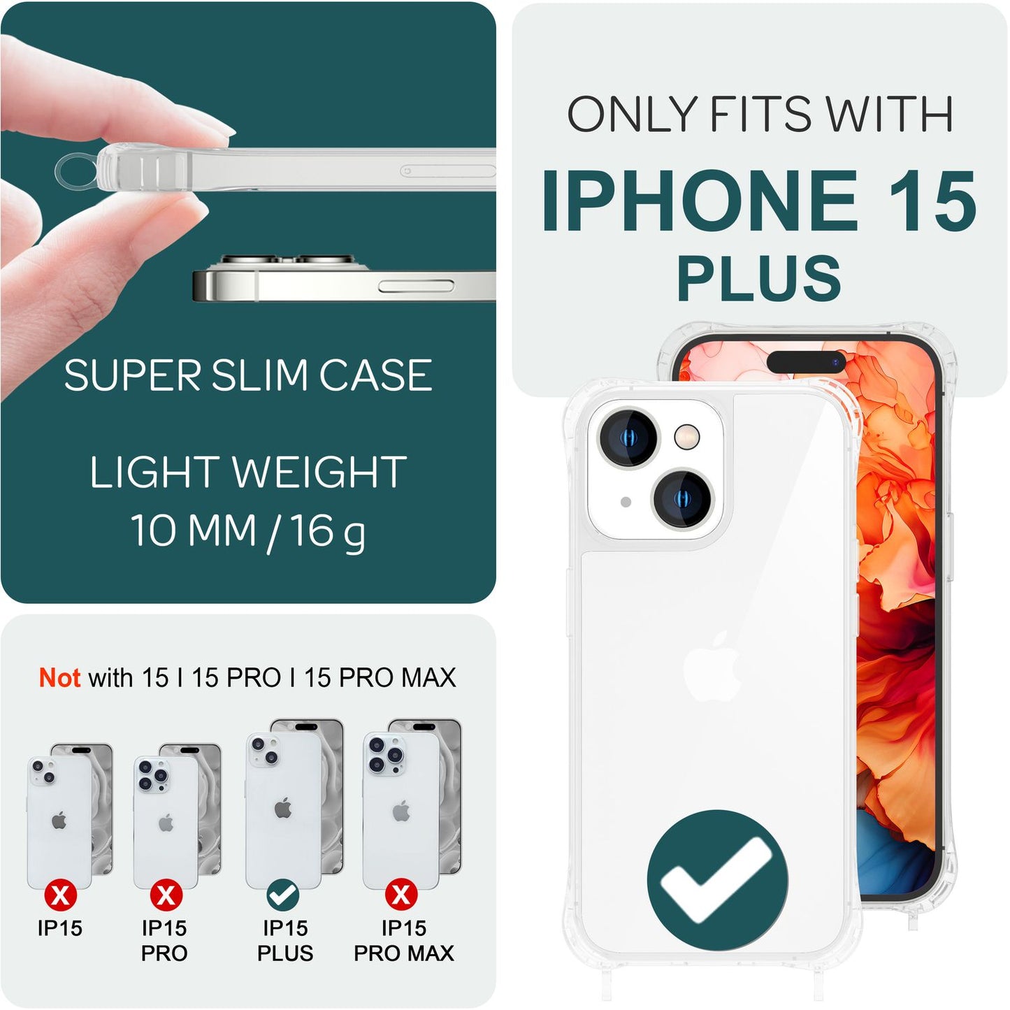 Husă cu curea pentru iPhone 15 Plus, husă de telefon, husă crossbody cu lanț și șnur