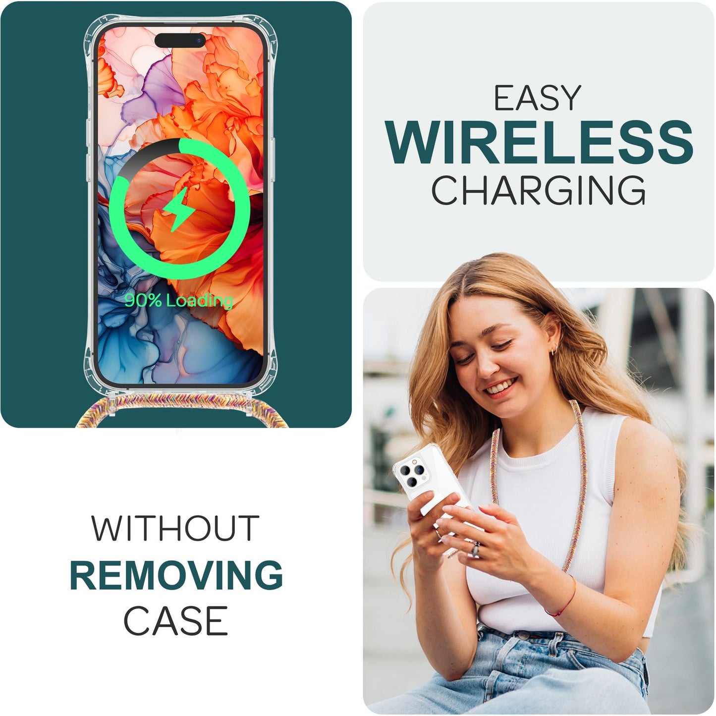Hülle mit Band für iPhone 15 Pro Handyhülle Umhänge Case Handy Kette Kordel Seil