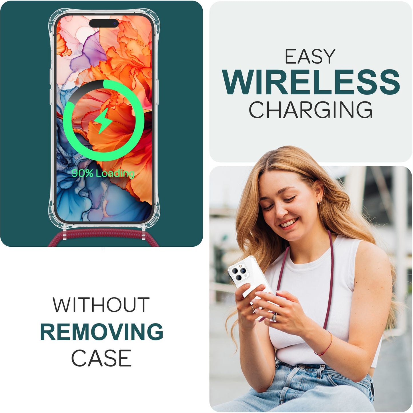Hülle mit Band für iPhone 15 Pro Handyhülle Umhänge Case Handy Kette Kordel Seil