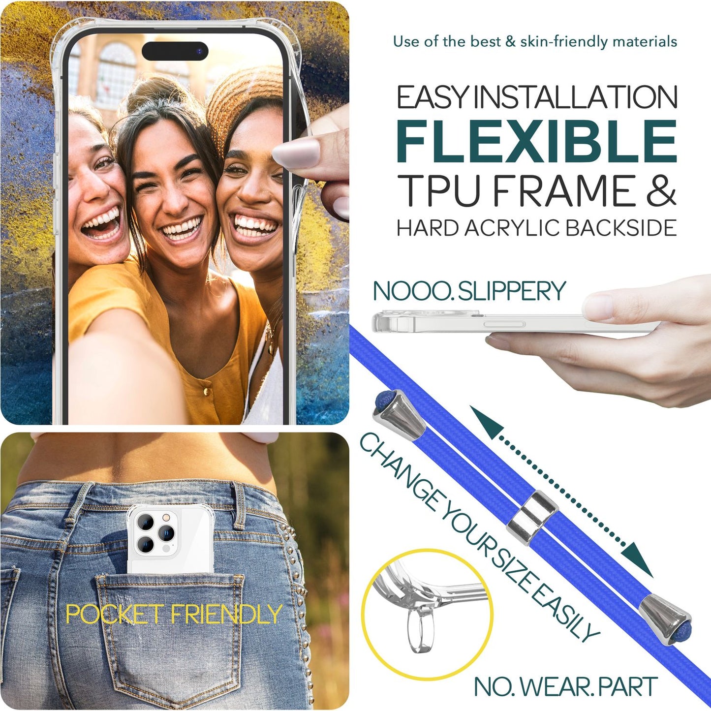 Hülle mit Band für iPhone 15 Pro Handyhülle Umhänge Case Handy Kette Kordel Seil