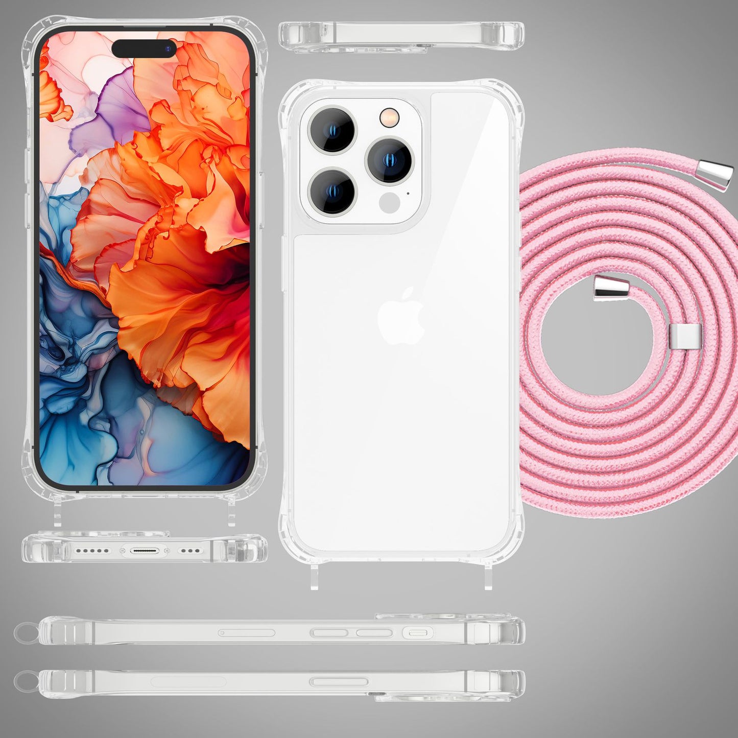 Hülle mit Band für iPhone 15 Pro Handyhülle Umhänge Case Handy Kette Kordel Seil