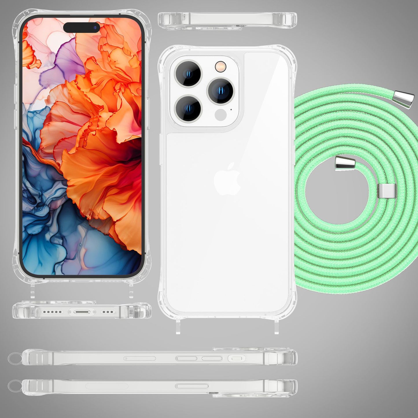 Hülle mit Band für iPhone 15 Pro Handyhülle Umhänge Case Handy Kette Kordel Seil