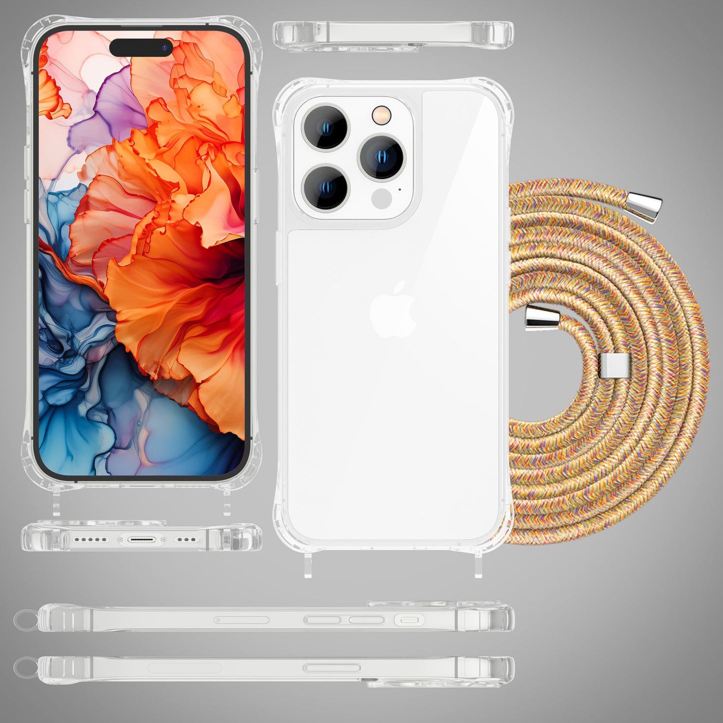 Hülle mit Band für iPhone 15 Pro Handyhülle Umhänge Case Handy Kette Kordel Seil