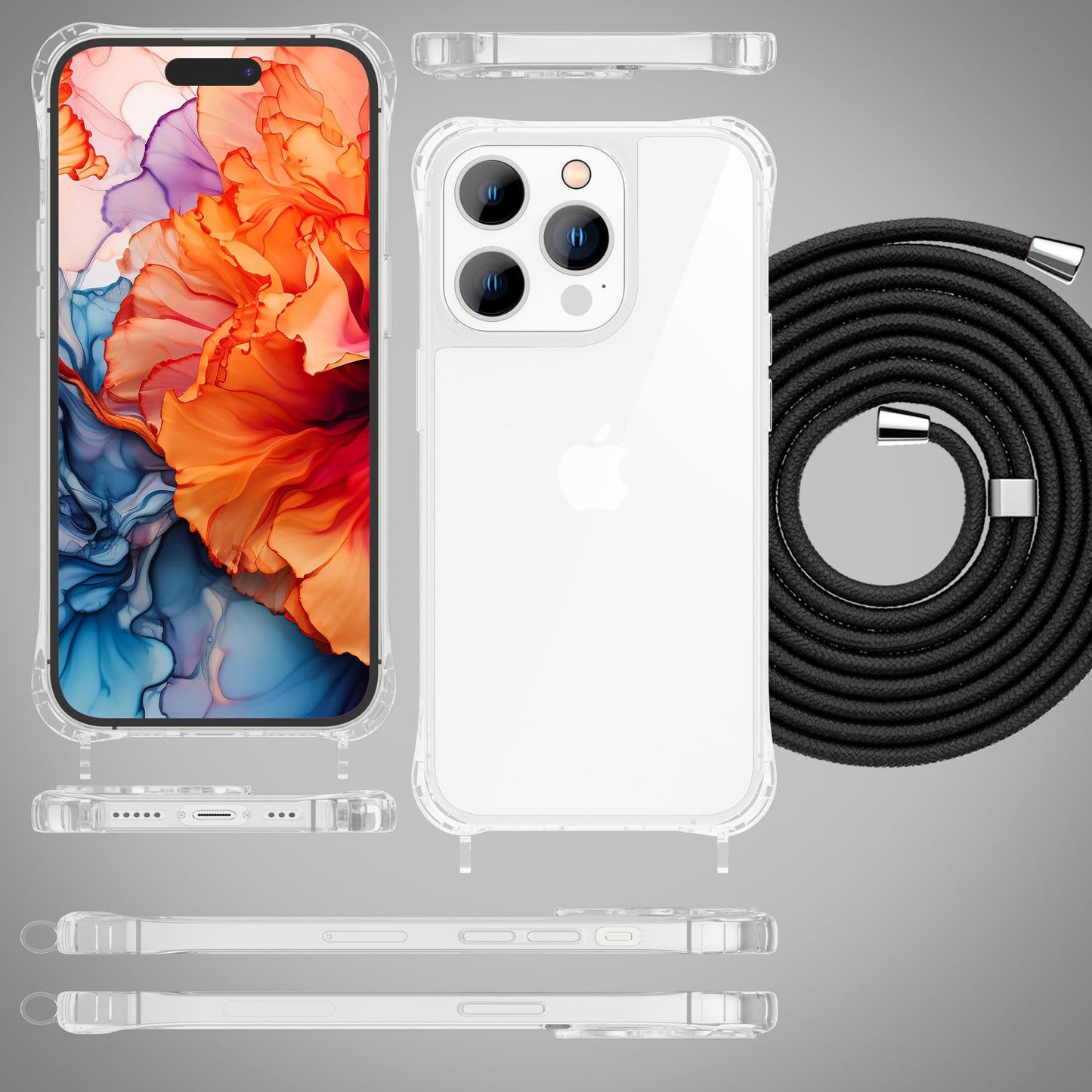 Hülle mit Band für iPhone 15 Pro Handyhülle Umhänge Case Handy Kette Kordel Seil