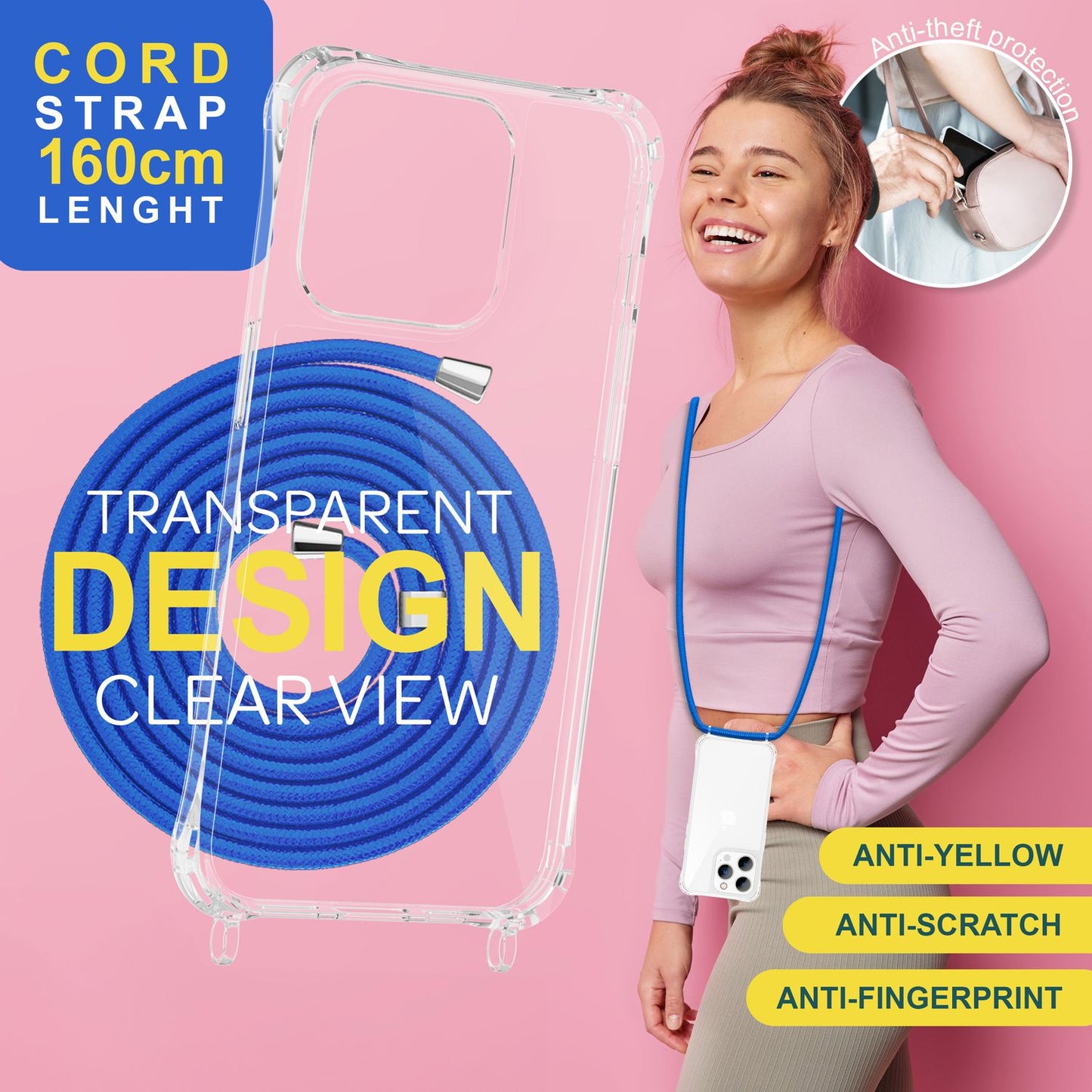 Hülle mit Band für iPhone 15 Pro Max Handyhülle Umhängen Handy Kette Case Kordel