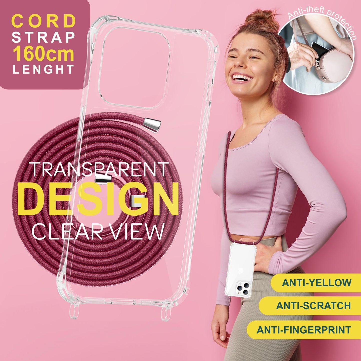 Hülle mit Band für iPhone 15 Pro Max Handyhülle Umhängen Handy Kette Case Kordel
