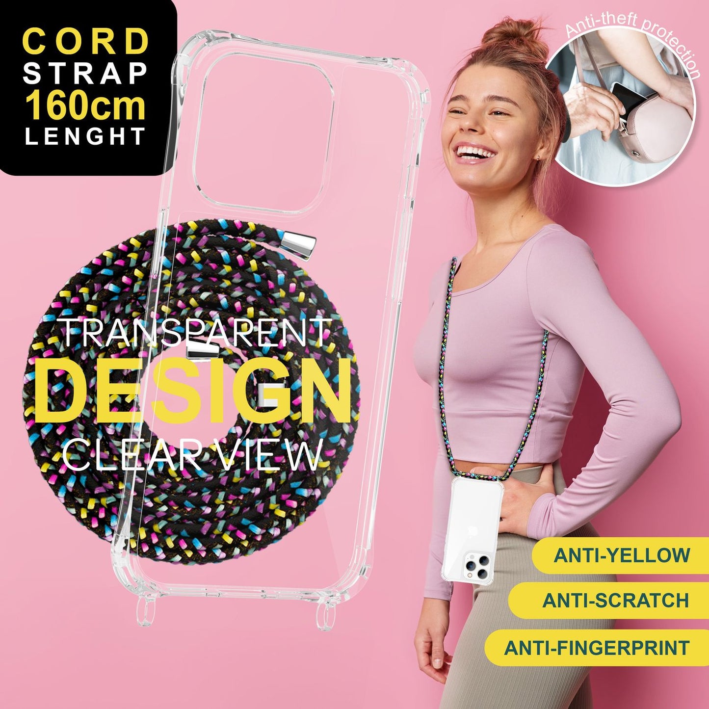 Hülle mit Band für iPhone 15 Pro Max Handyhülle Umhängen Handy Kette Case Kordel