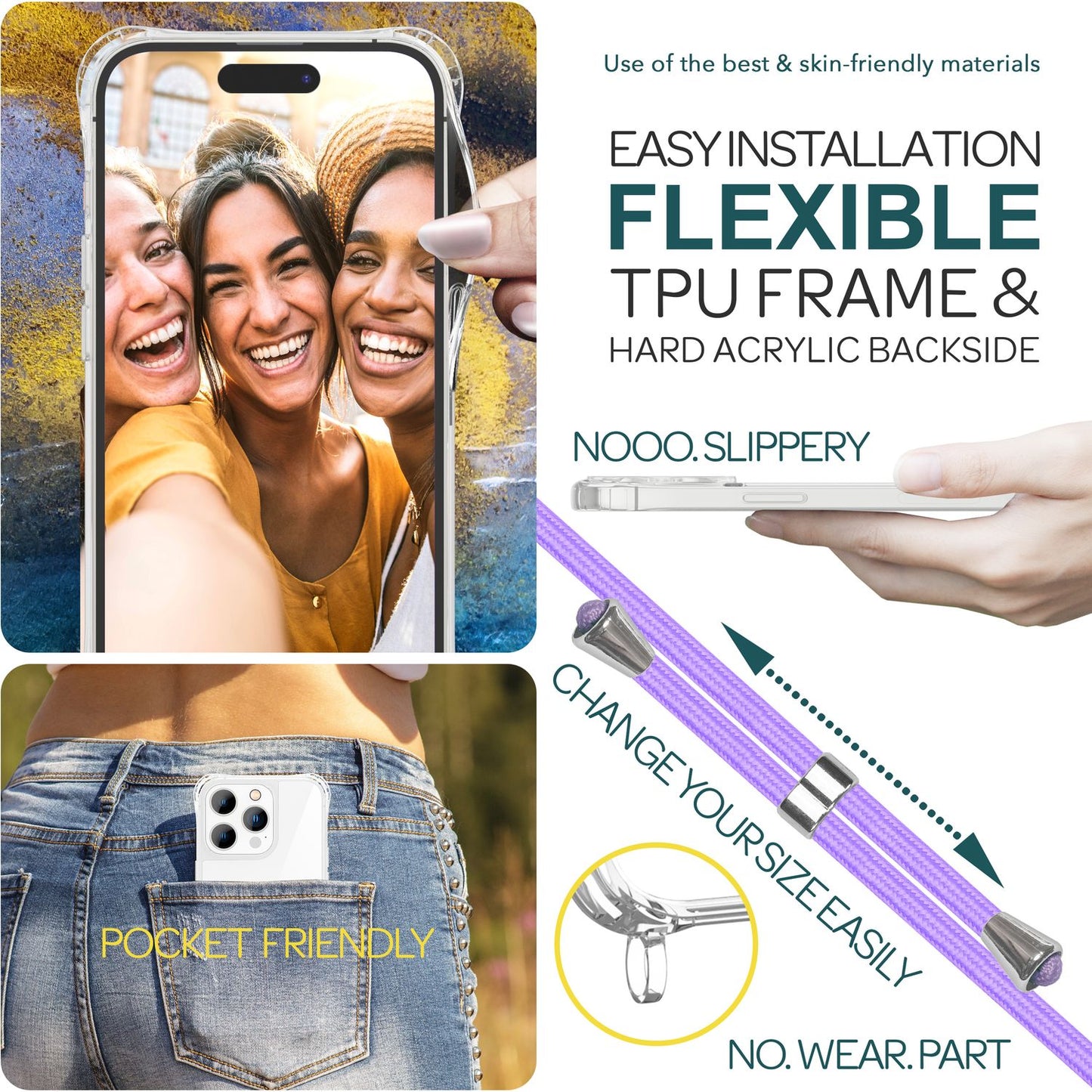 Hülle mit Band für iPhone 15 Pro Max Handyhülle Umhängen Handy Kette Case Kordel