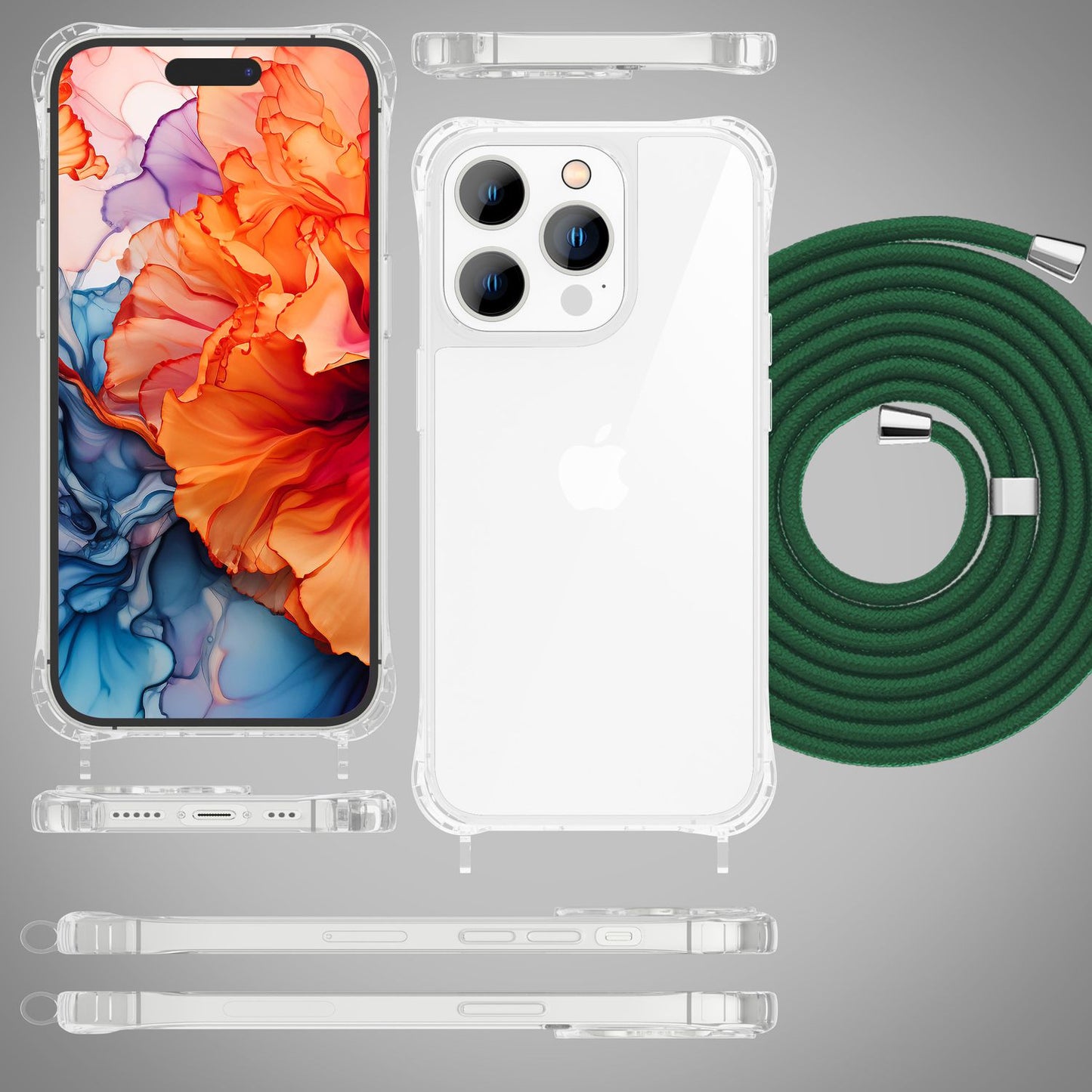 Hülle mit Band für iPhone 15 Pro Max Handyhülle Umhängen Handy Kette Case Kordel
