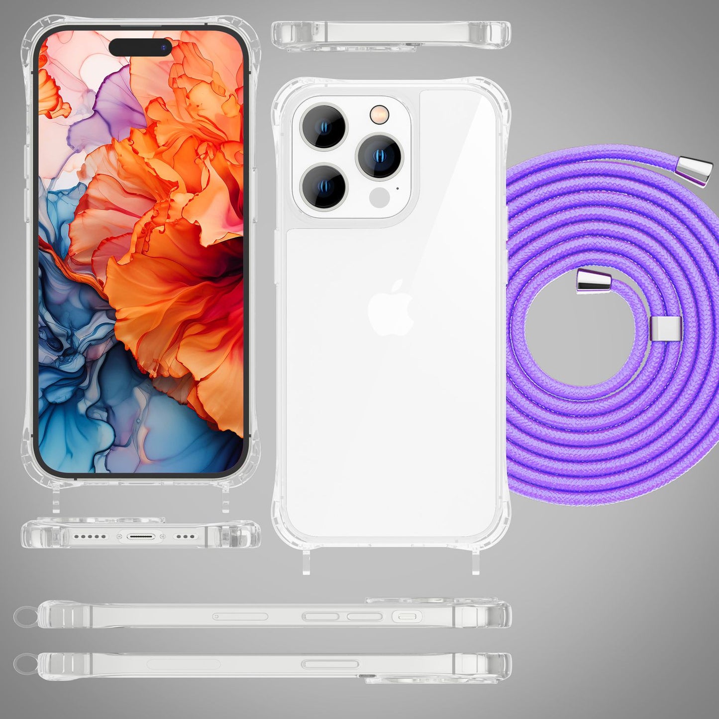 Hülle mit Band für iPhone 15 Pro Max Handyhülle Umhängen Handy Kette Case Kordel