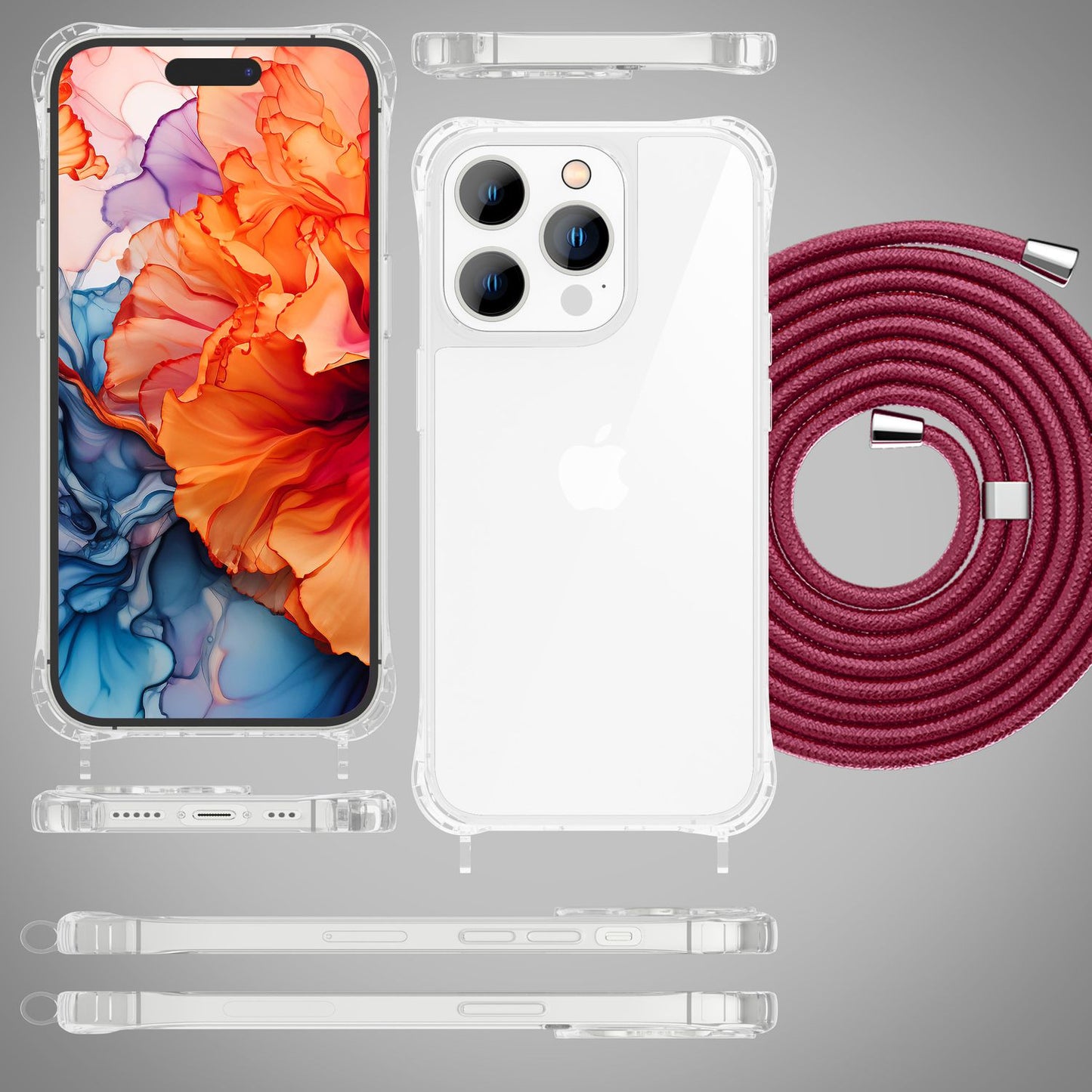 Hülle mit Band für iPhone 15 Pro Max Handyhülle Umhängen Handy Kette Case Kordel