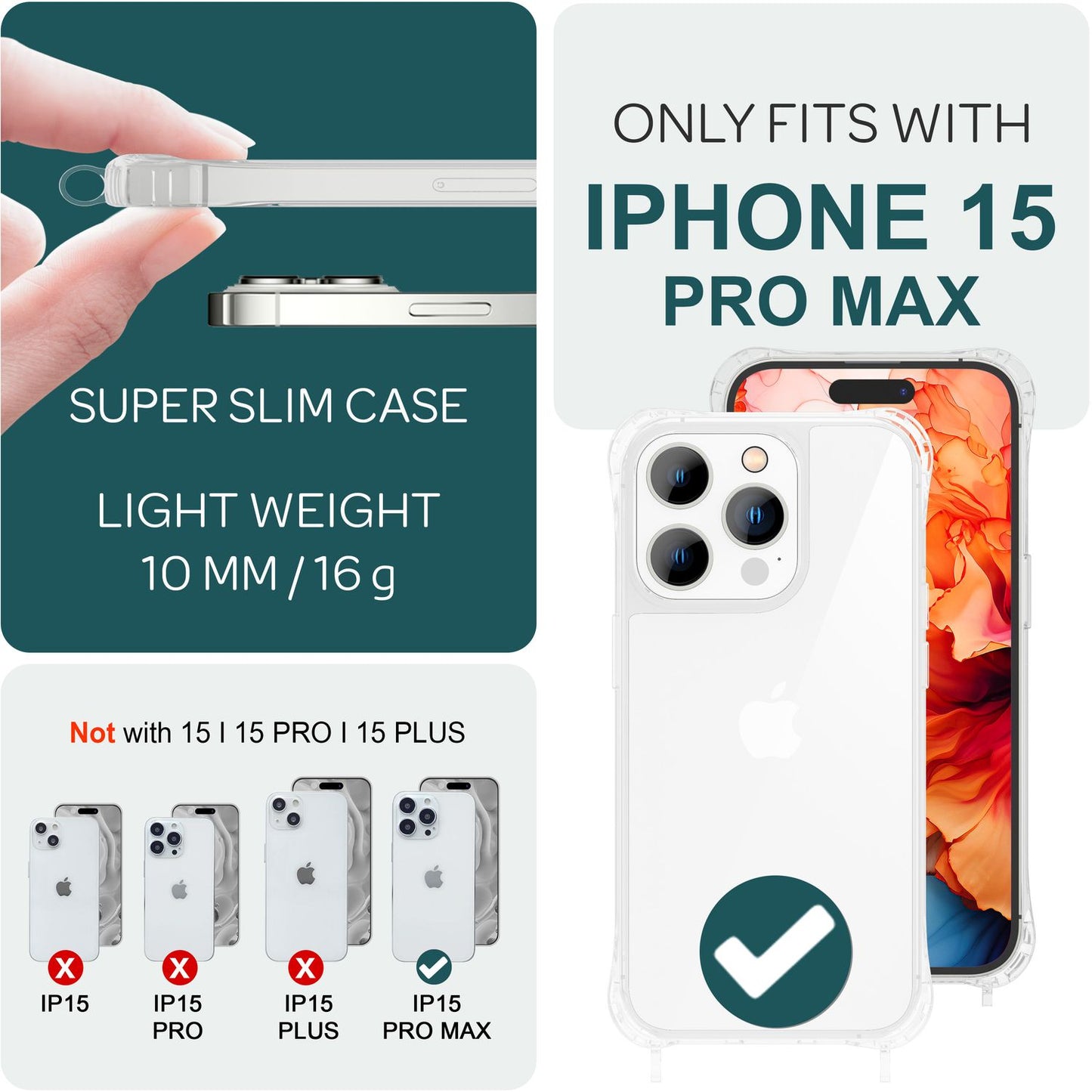 Hülle mit Band für iPhone 15 Pro Max Handyhülle Umhängen Handy Kette Case Kordel