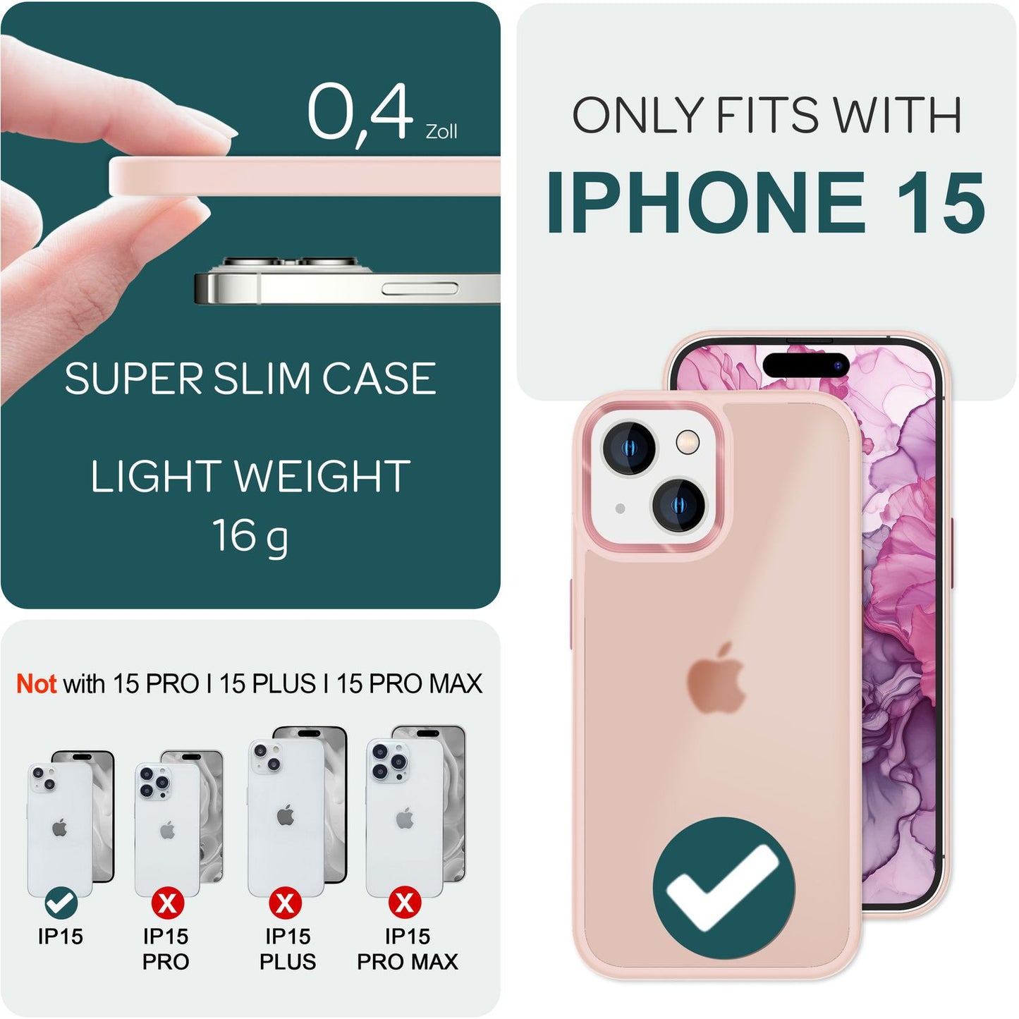 Carcasă hibridă pentru iPhone 15, carcasă mată, carcasă de telefon cu margine protectoare, husă de protecție, husă