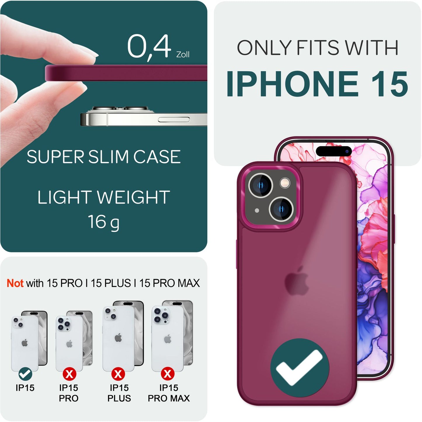 Carcasă hibridă pentru iPhone 15, carcasă mată, carcasă de telefon cu margine protectoare, husă de protecție, husă