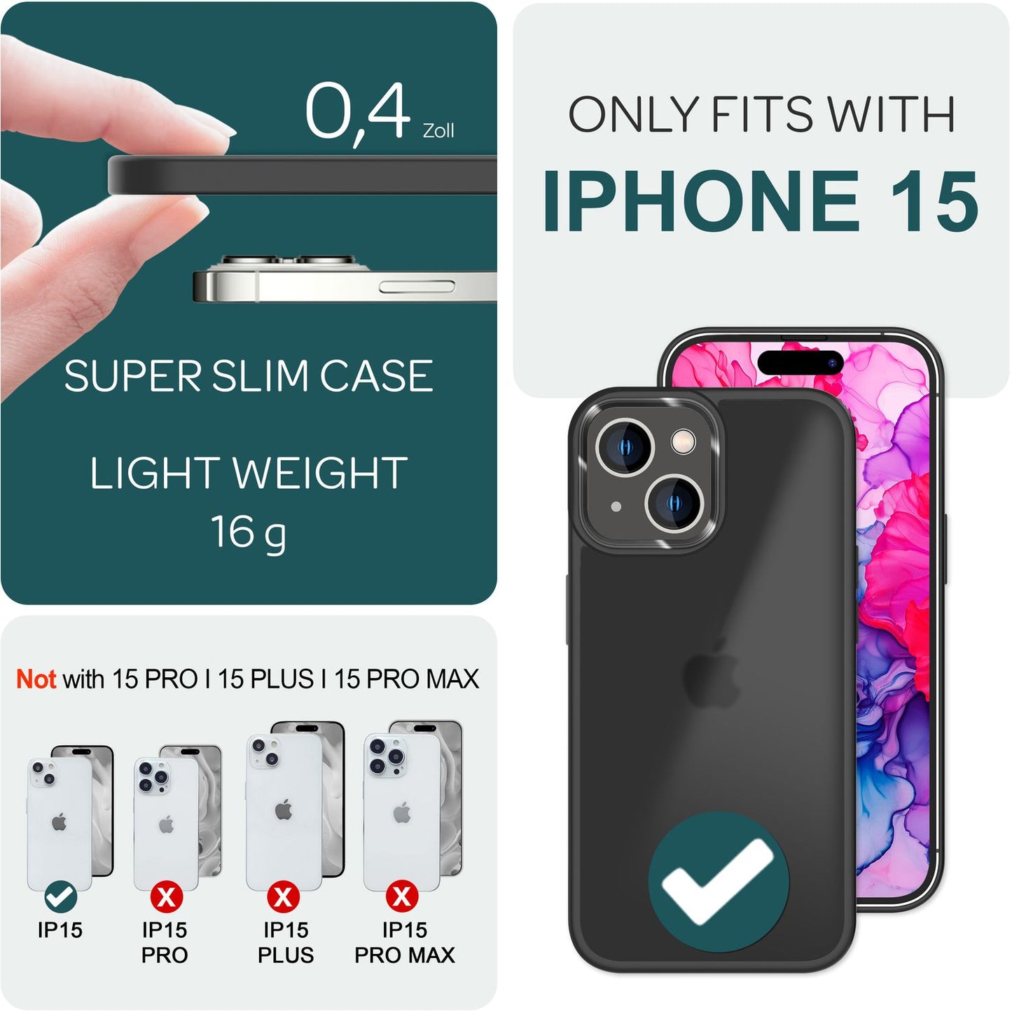 Carcasă hibridă pentru iPhone 15, carcasă mată, carcasă de telefon cu margine protectoare, husă de protecție, husă